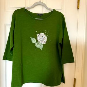 Green jeweled embroidered sweater, Size Large